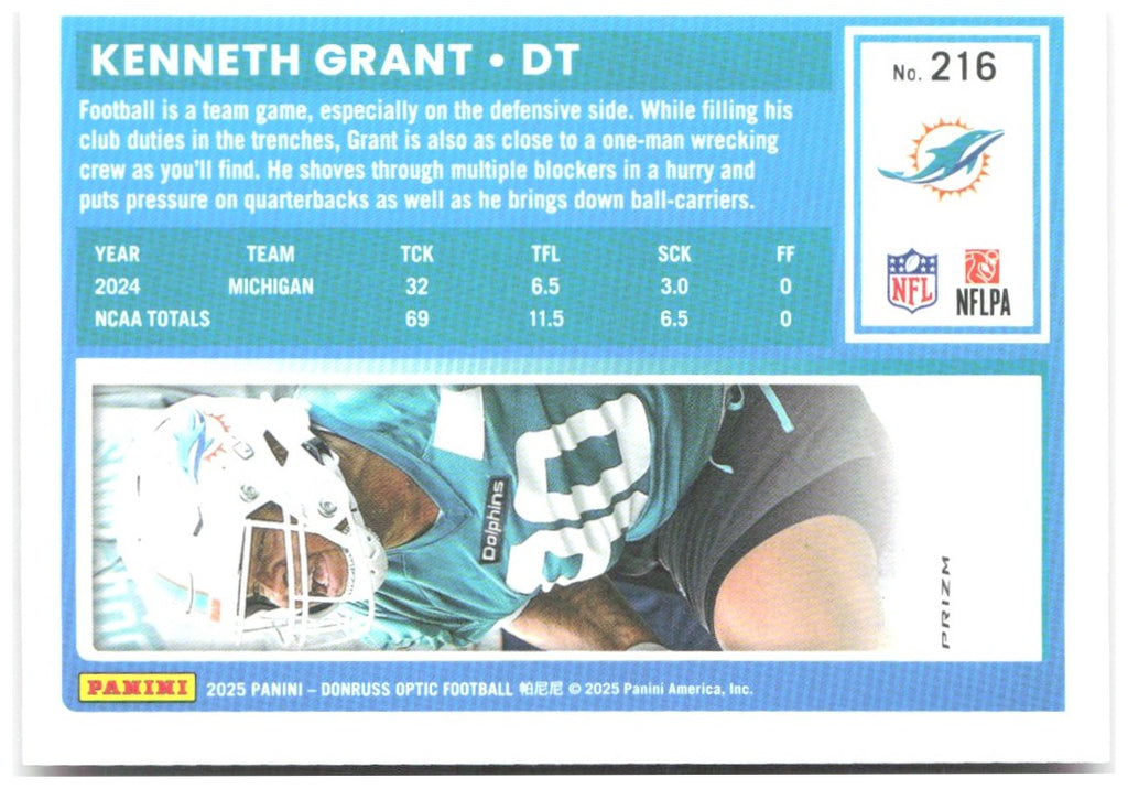 Kenneth Grant Donruss - Optic Rated Rookies Preview Pink 370 2025 Miami Dolphins