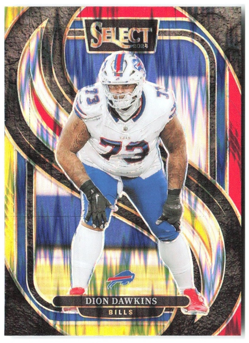 Dion Dawkins Panini Select - Red & Yellow Prizm Shock 152 2024 Buffalo Bills