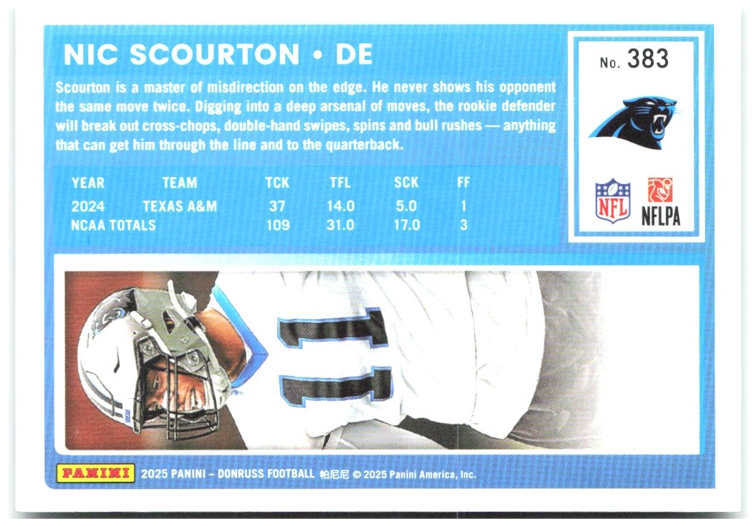 Nic Scourton Donruss - Press Proofs Green 383 2025 Carolina Panthers
