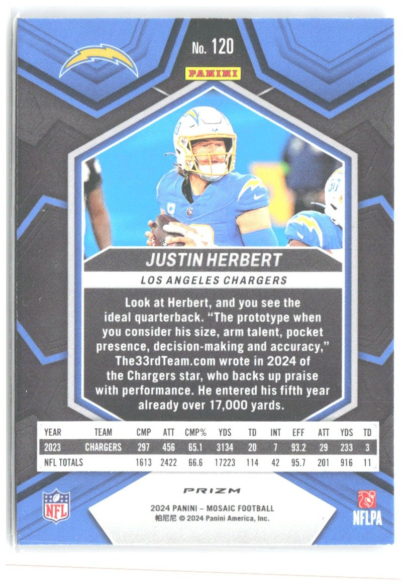 Justin Herbert Panini Mosaic - Mosaic 120 2024 Los Angeles Chargers