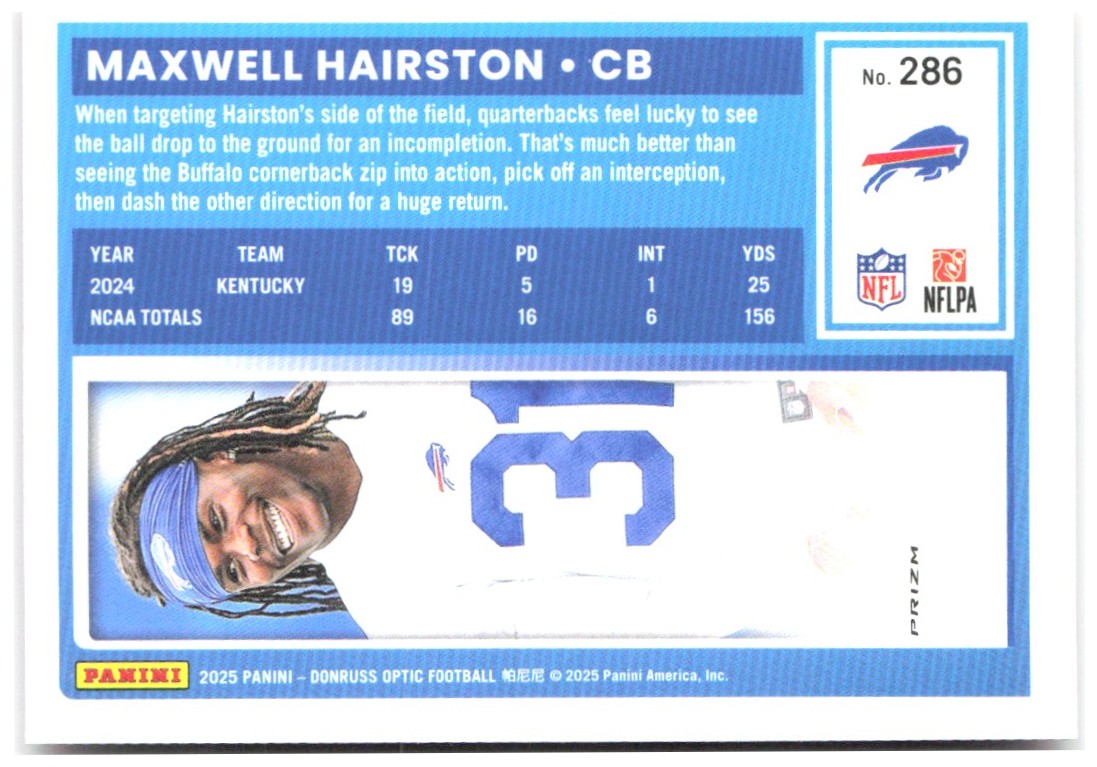 Maxwell Hairston Donruss Optic - Pink 286 2025 Buffalo Bills