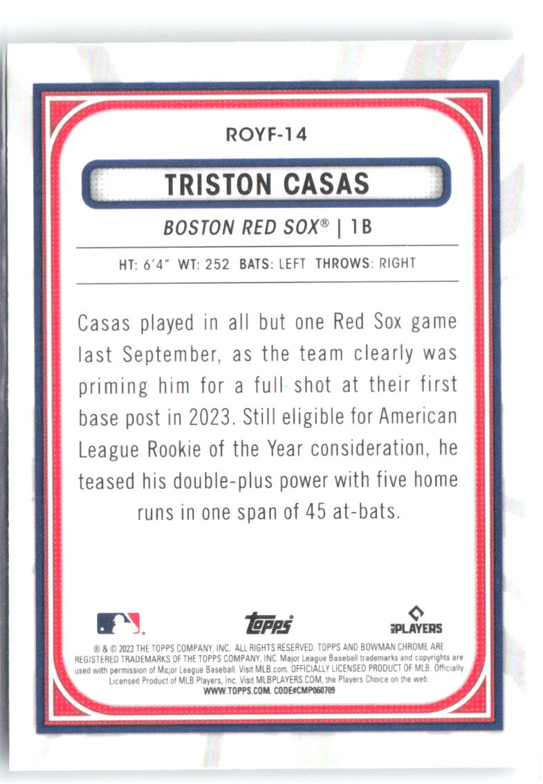 Triston Casas Rookie of the Year Favorites Bowman - Rookie of the Year Favorites ROYF-14 NM