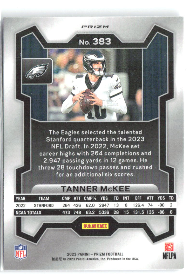 Tanner McKee Panini Prizm - Silver 383 2023 Philadelphia Eagles
