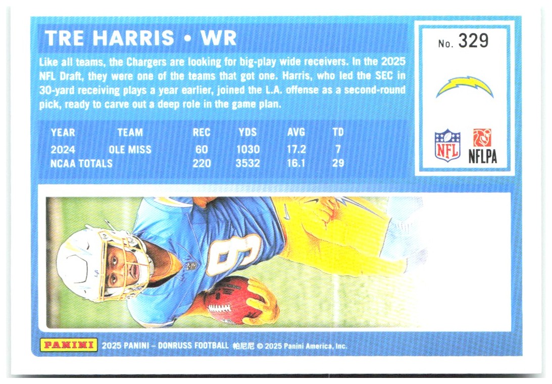 Tre Harris Donruss - Press Proofs Green 329 2025 Los Angeles Chargers