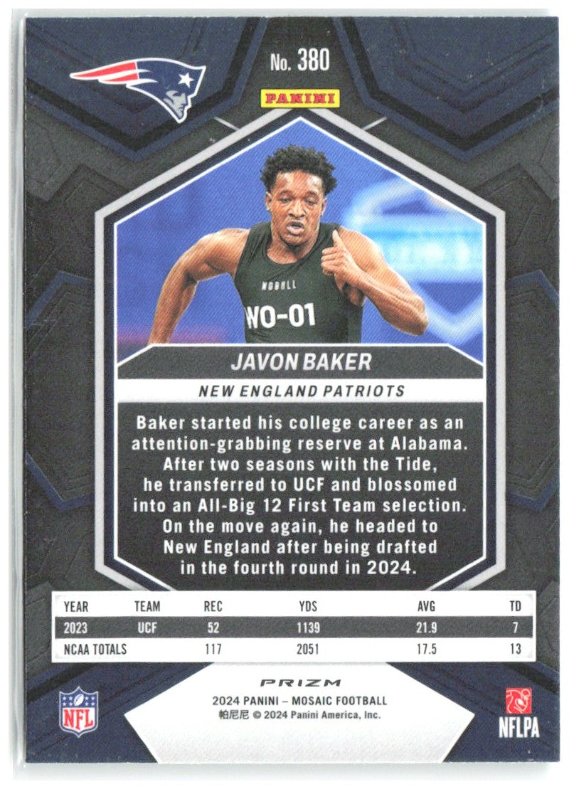 Javon Baker Panini Mosaic - Mosaic Green 380 2024 New England Patriots