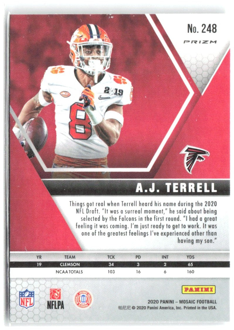 A.J. Terrell Panini Mosaic - Prizm Silver 248 2020 Atlanta Falcons