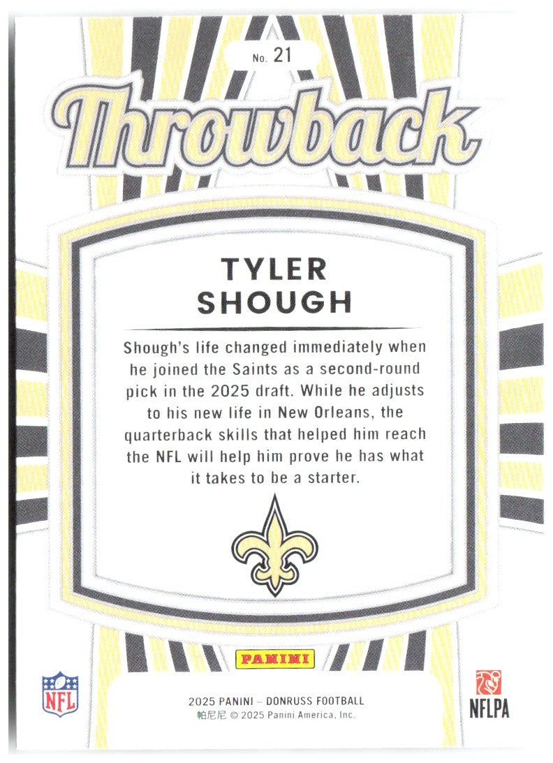 Tyler Shough Donruss - Rated Rookies Throwback 21 2025 New Orleans Saints