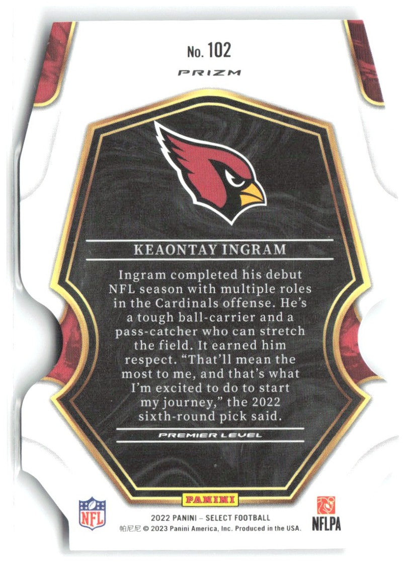 Keaontay Ingram Select Green and Yellow Prizm Die Cut 102 2022 Arizona Cardinals