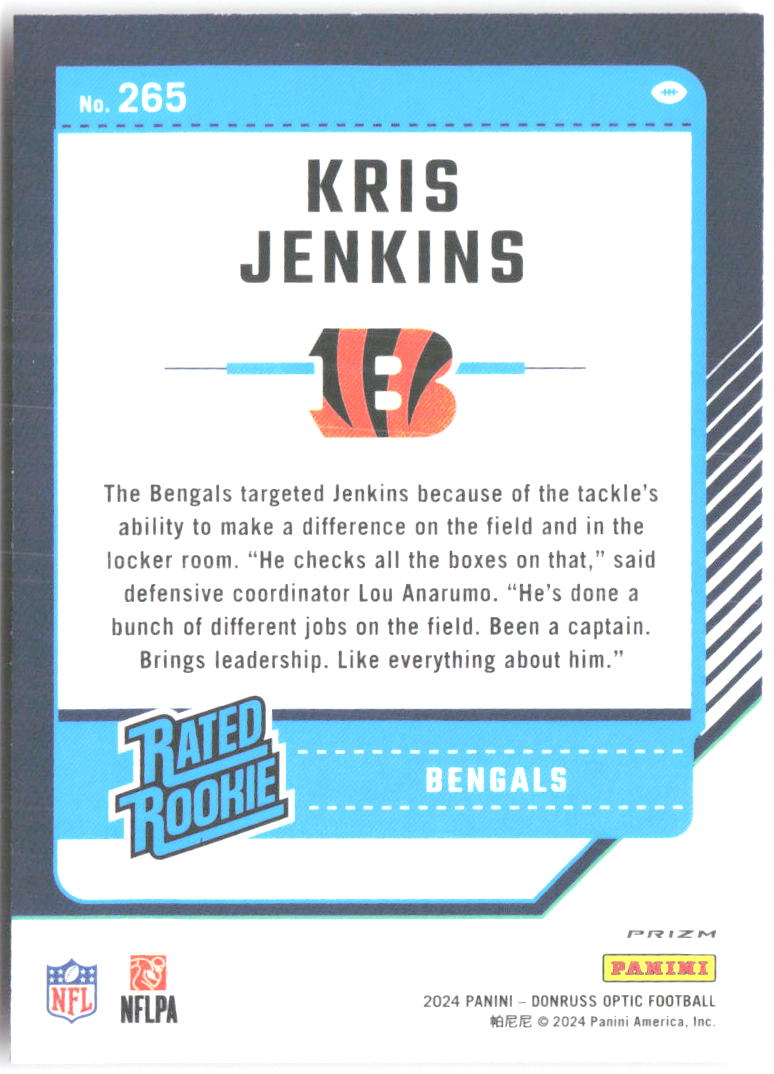 Kris Jenkins Donruss Optic - Pink 265 2024 Cincinnati Bengals
