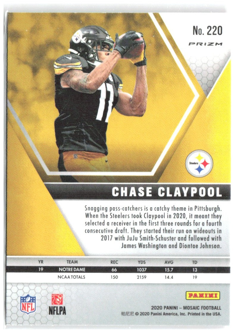 Chase Claypool Panini Mosaic - Prizm Camo Pink 220 2020 Pittsburgh Steelers
