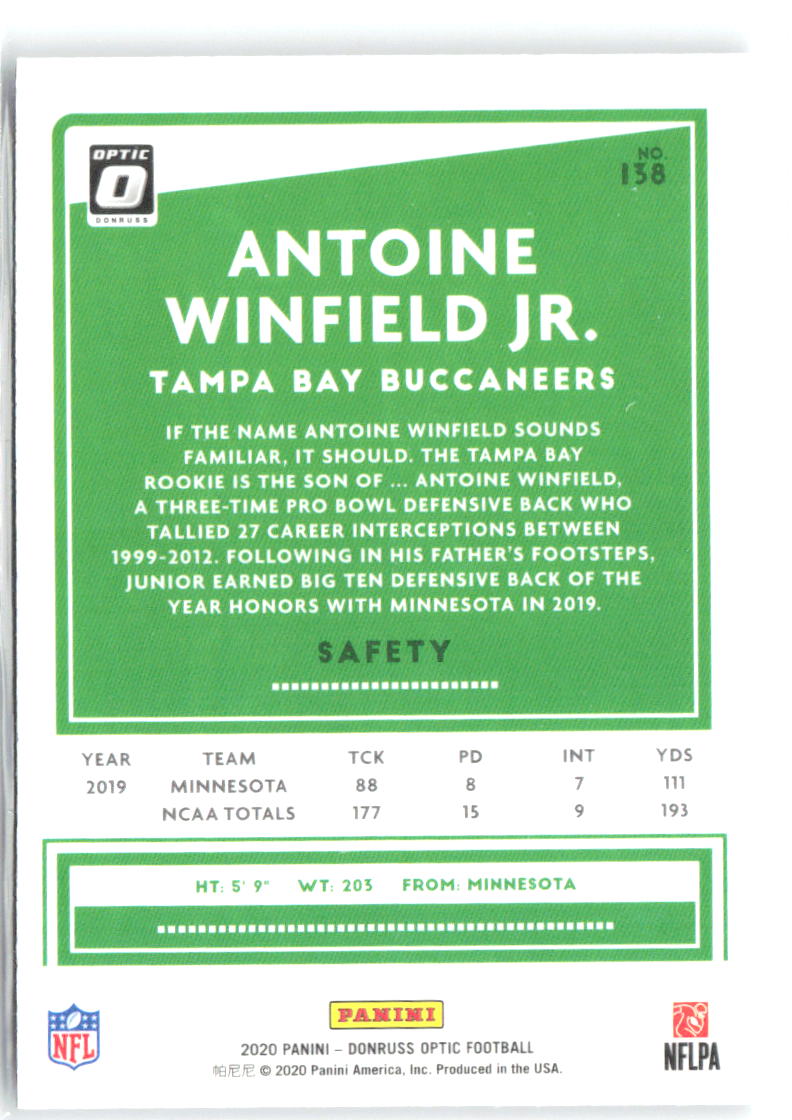 Antoine Winfield Jr. Donruss Optic 138 2020 Tampa Bay Buccaneers RC