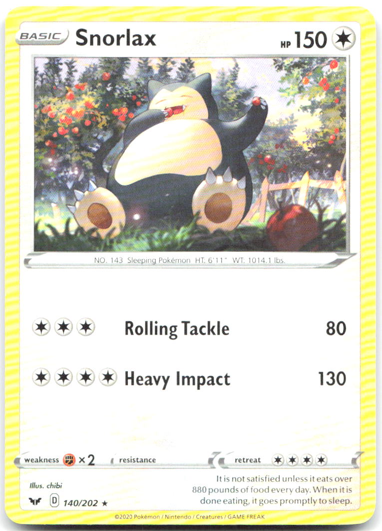 Snorlax Rare SWSH01: Sword & Shield Base Set 140/202 NM chibi
