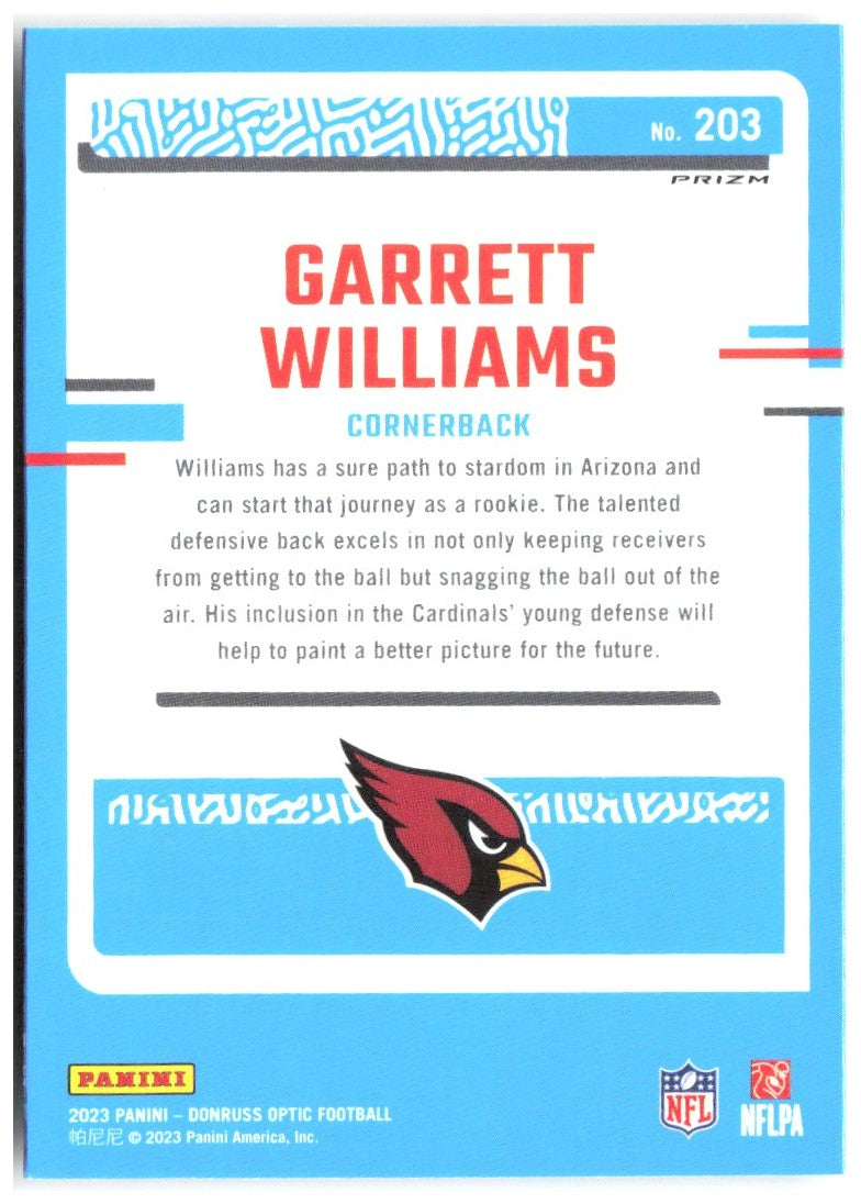 Garrett Williams Donruss Optic - Holo 203 2023 Arizona Cardinals