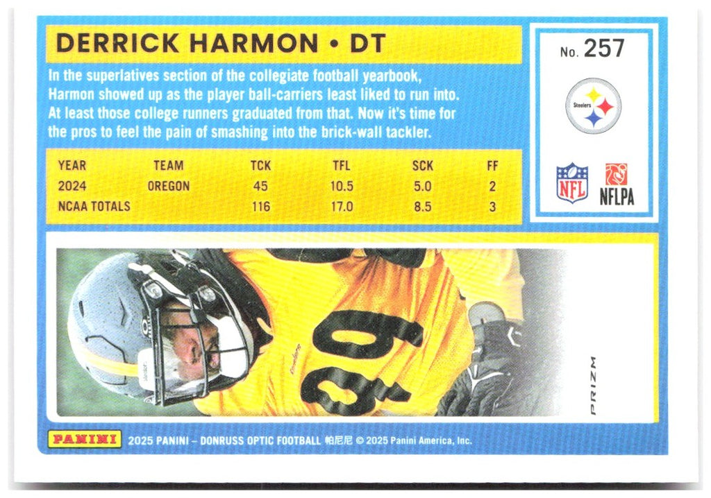 Derrick Harmon Donruss Optic - Pink 257 2025 Pittsburgh Steelers