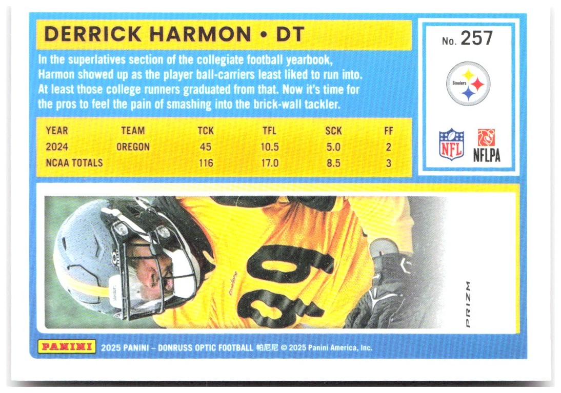 Derrick Harmon Donruss Optic - Pink 257 2025 Pittsburgh Steelers