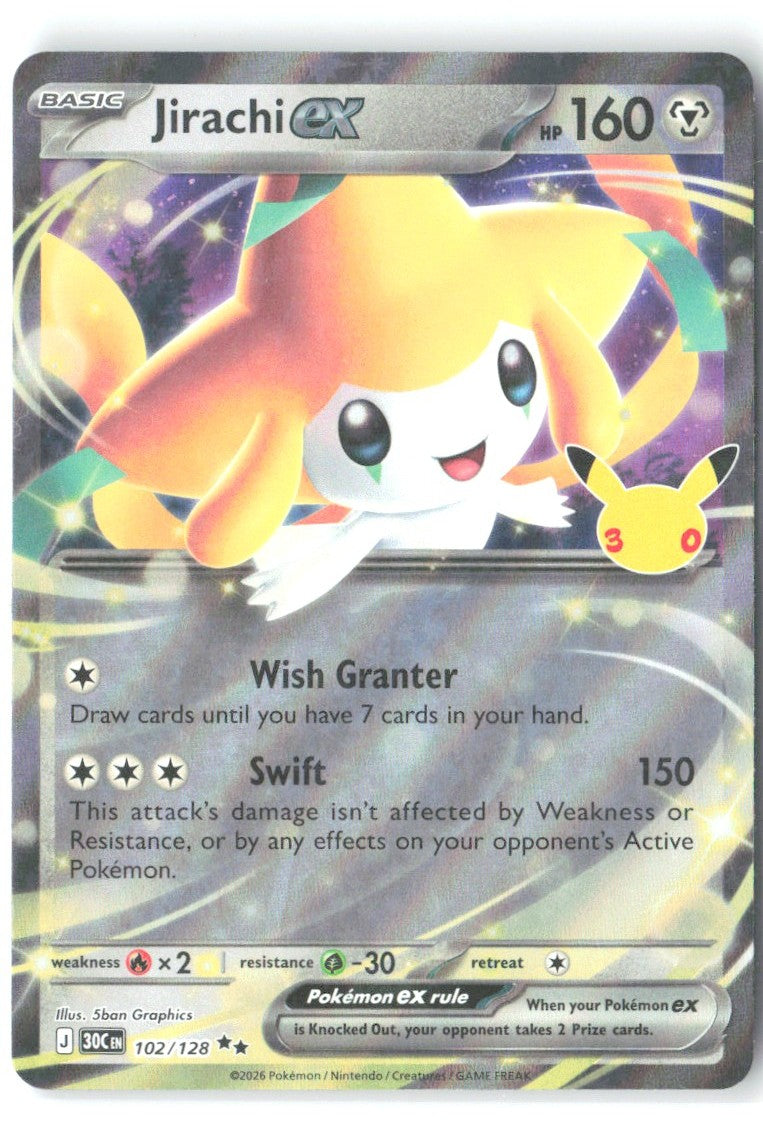 Jirachi ex Holo Double Rare ME 30th Celebration 102/128 NM 5ban Graphics