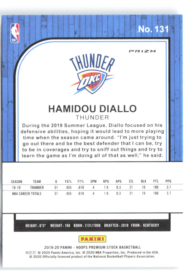 Hamidou Diallo Hoops Premium Stock - Prizms Silver 131 2019-20 Thunder