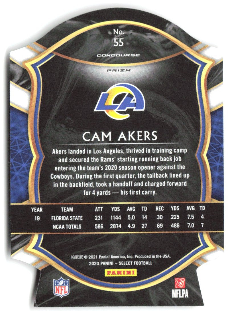 Cam Akers Panini Select - Red Prizm Die Cut 55 2020 Los Angeles Rams