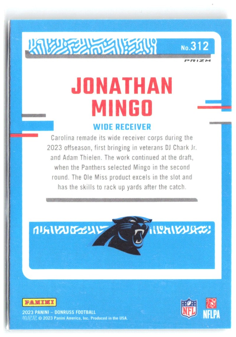Jonathan Mingo Donruss - Optic Rated Rookie Red & Green Prizm 312 2023 Panthers