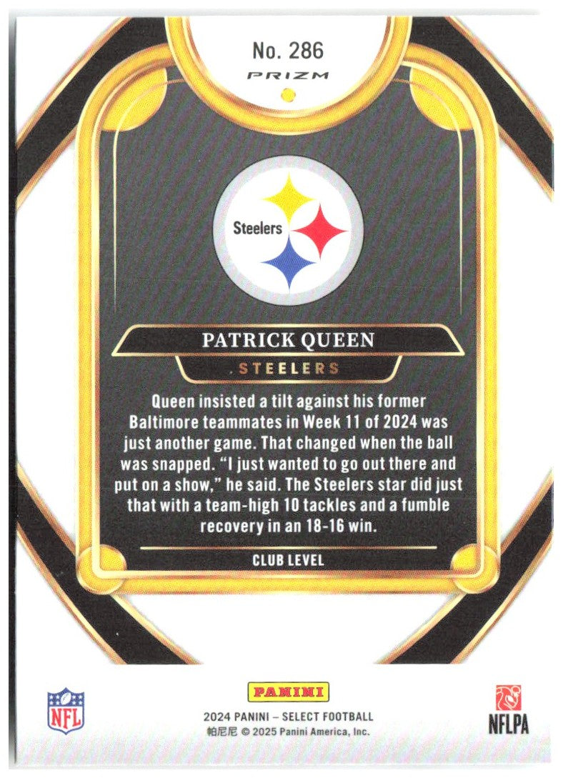 Patrick Queen Select - Red & Yellow Prizm Shock 286 2024 Pittsburgh Steelers