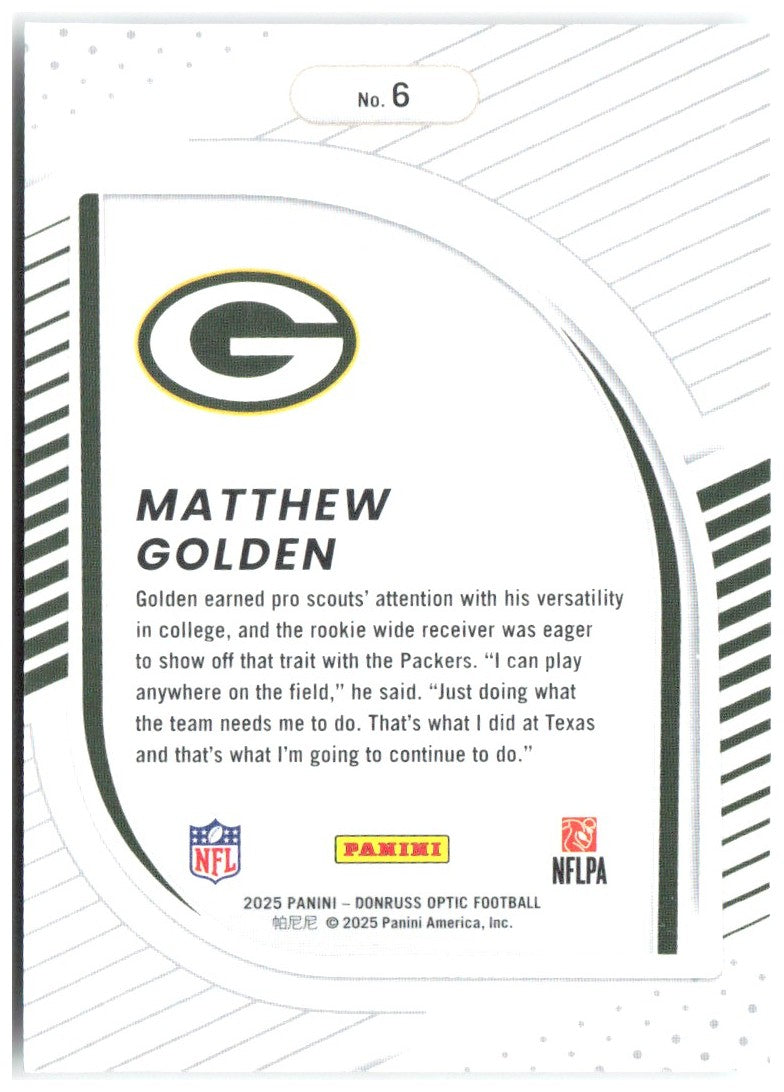Matthew Golden Donruss Optic - Hidden Potential 6 2025 Green Bay Packers