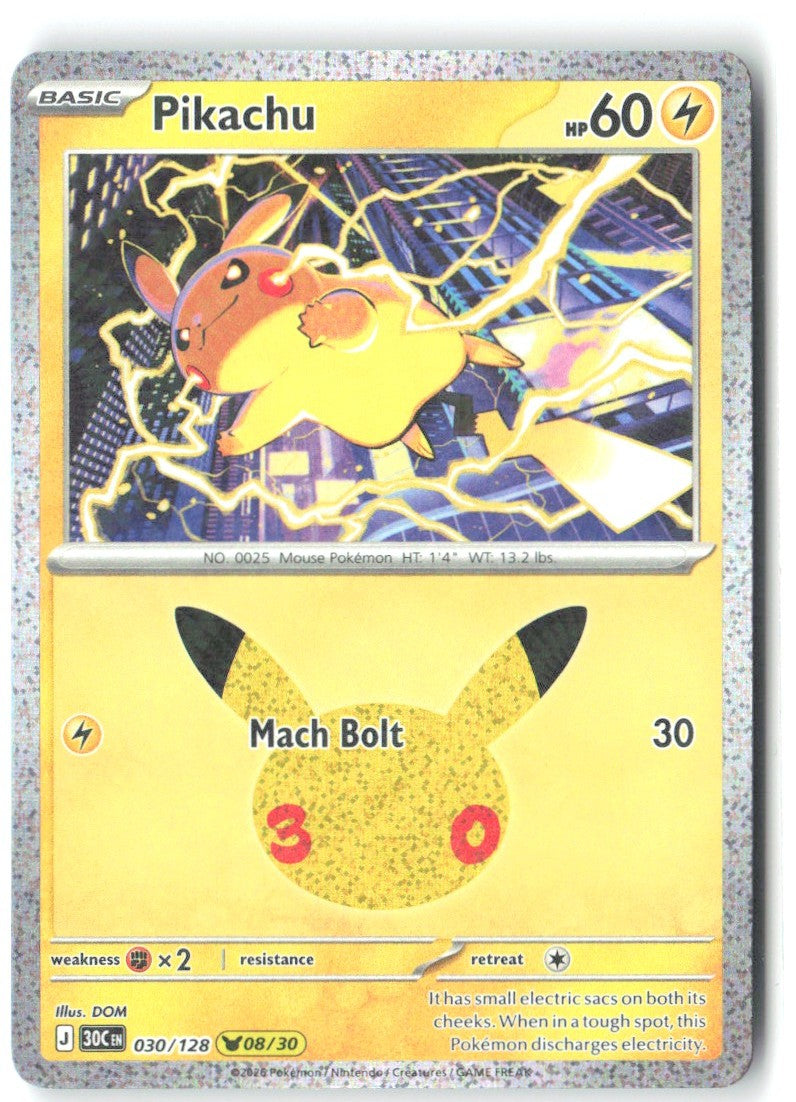 Pikachu Holo Pikachu Rare ME 30th Celebration 030/128 NM DOM