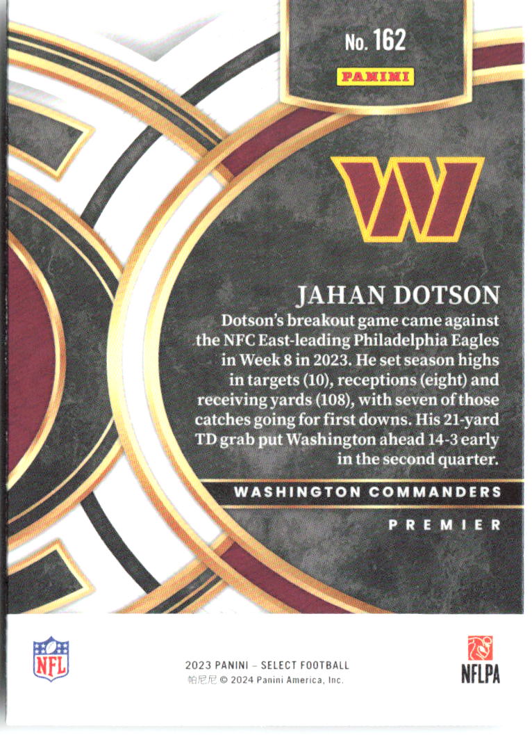 Jahan Dotson Panini Select 162 2023 Washington Commanders