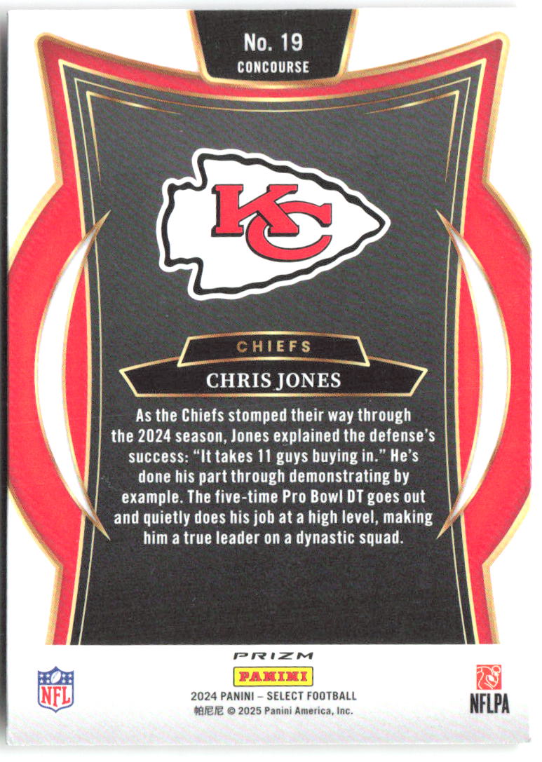 Chris Jones Panini Select - Black & Gold Prizm Shock 19 2024 Kansas City Chiefs