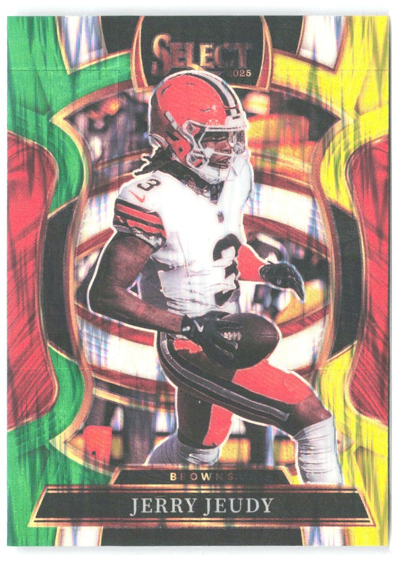 Jerry Jeudy Panini Select Green and Yellow Prizm Shock 56 2025 Cleveland Browns