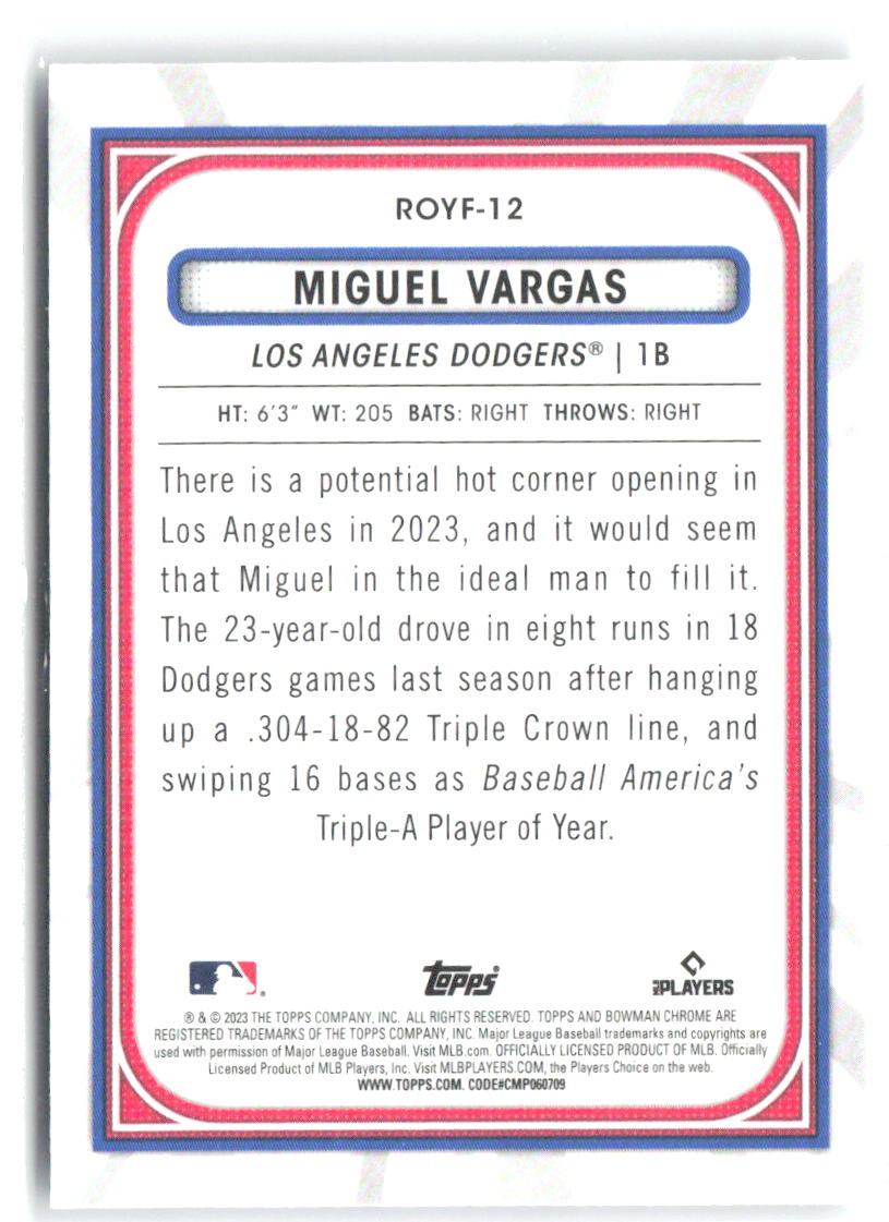 Miguel Vargas Rookie of the Year Favorites Bowman - Rookie of the Year Favorites ROYF-12 NM