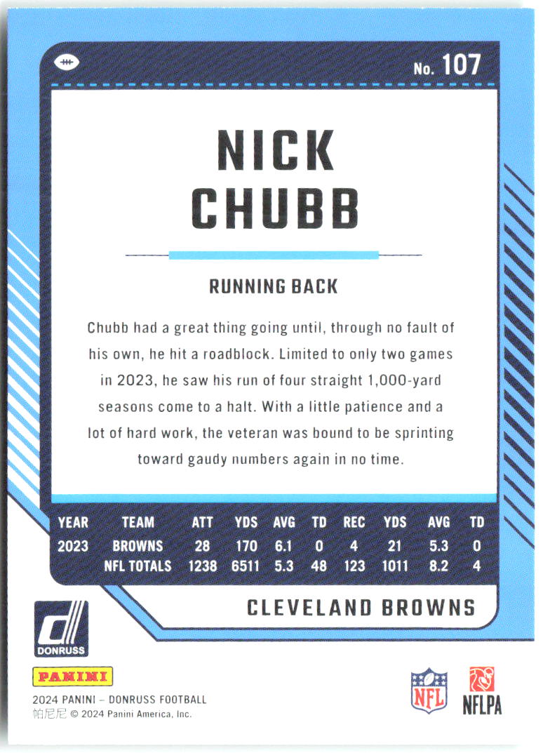Nick Chubb Donruss - Press Proof Green 107 2024 Cleveland Browns