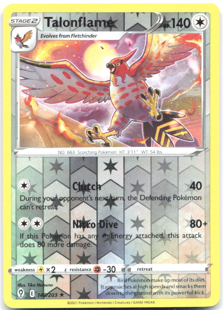 Talonflame Reverse Holo Rare SWSH07 Evolving Skies 140/203 NM Tika Matsuno