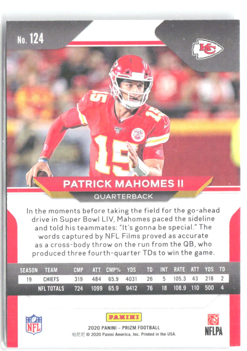 Patrick Mahomes II Panini Prizm 124 2020 Kansas City Chiefs