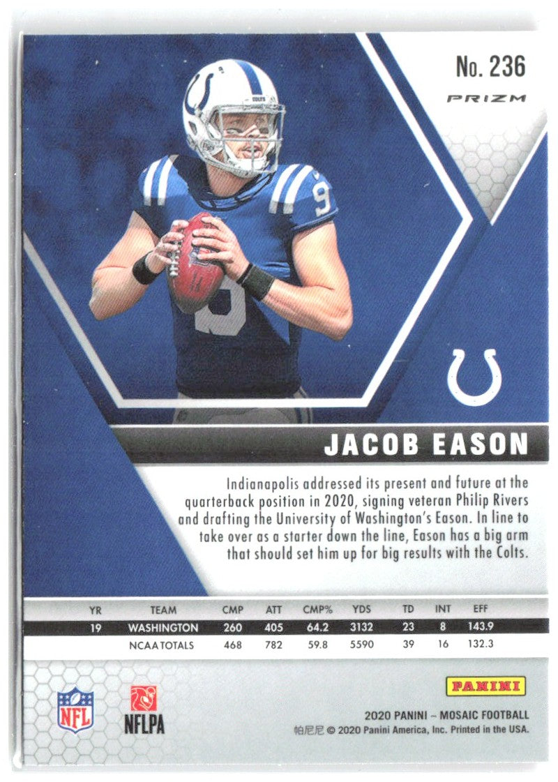 Jacob Eason Panini Mosaic - Prizm Camo Pink 236 2020 Indianapolis Colts