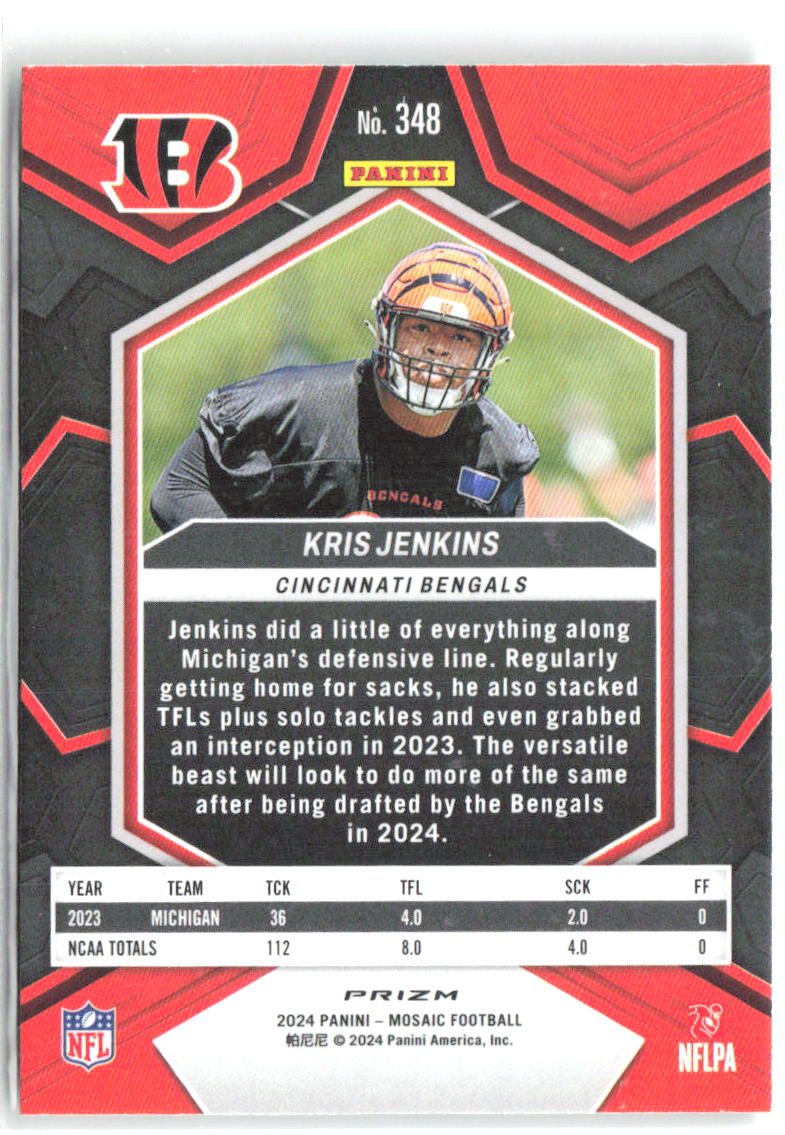 Kris Jenkins Panini Mosaic - Mosaic Green 348 2024 Cincinnati Bengals