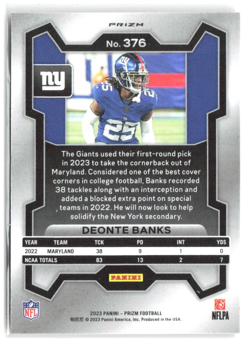 Deonte Banks Panini Prizm - Lazer 376 2023 New York Giants
