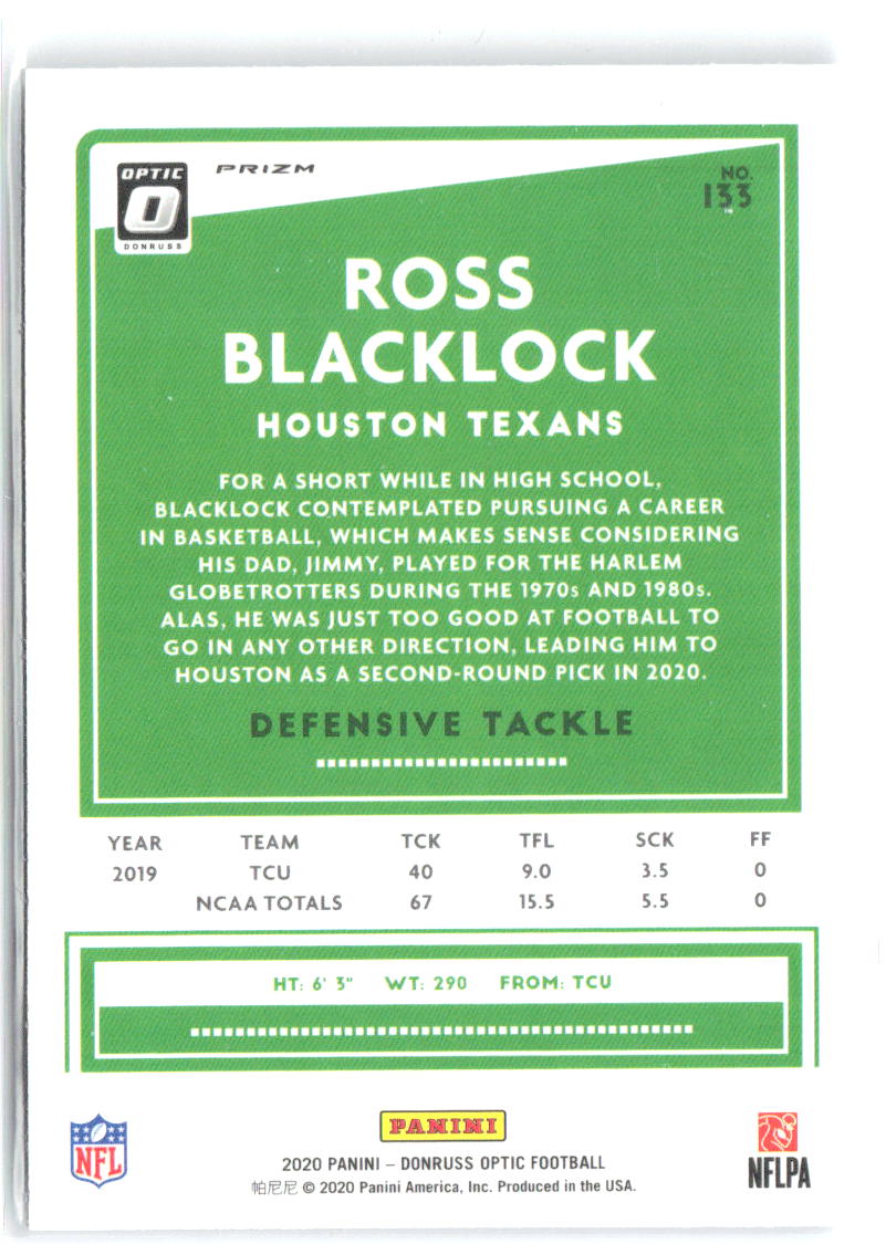 Ross Blacklock Donruss Optic - Blue Scope 133 2020 Houston Texans