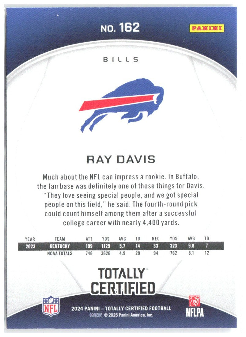 Ray Davis Panini Totally Certified 162 2024 Buffalo Bills RC