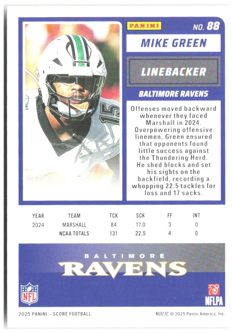 Mike Green Score-A-Treat 88 2025 Baltimore Ravens RC