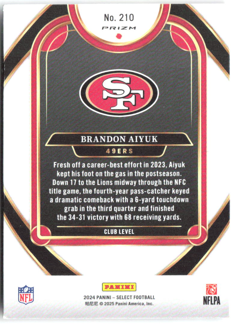 Brandon Aiyuk Select - Red & Yellow Prizm Shock 210 2024 San Francisco 49ers