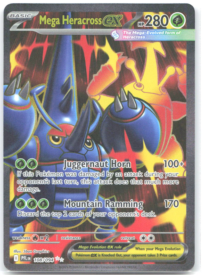 Mega Heracross ex Ultra Rare ME02: Phantasmal Flames 108/094 NM 5ban Graphics