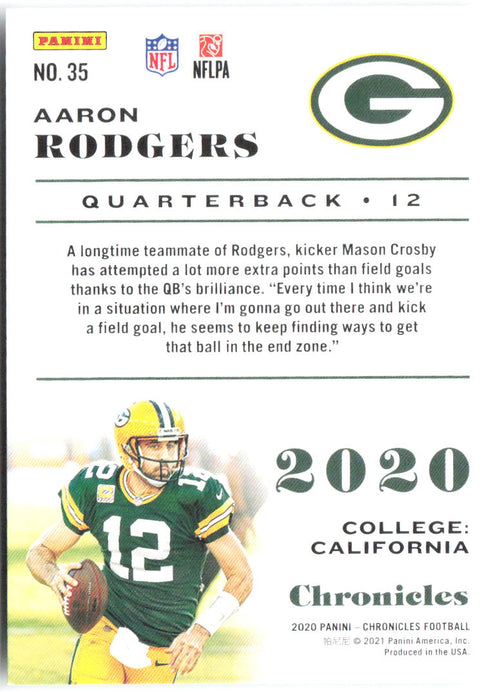 Aaron Rodgers Panini Chronicles - Pink 35 2020 Green Bay Packers
