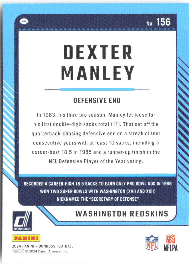 Dexter Manley Donruss 156 2024 Washington Redskins