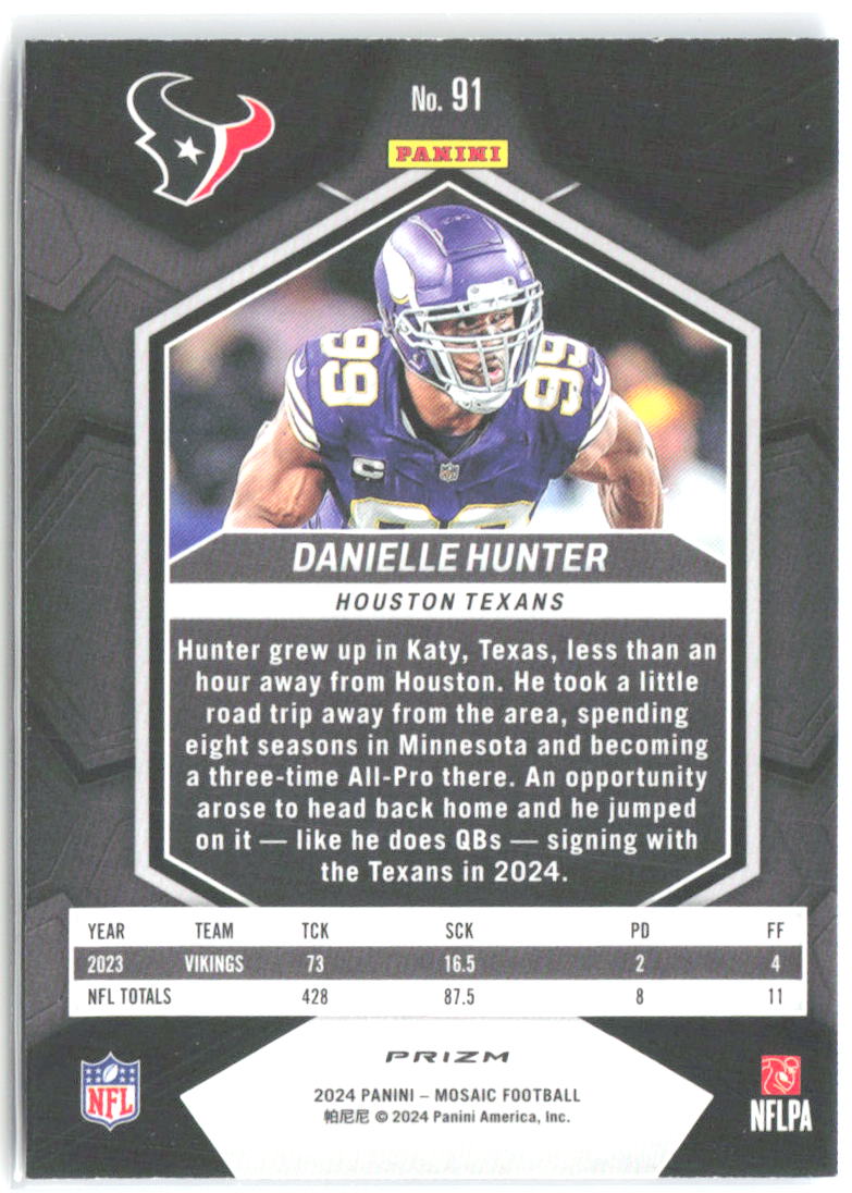 Danielle Hunter Panini Mosaic - Mosaic Reactive Blue 91 2024 Houston Texans