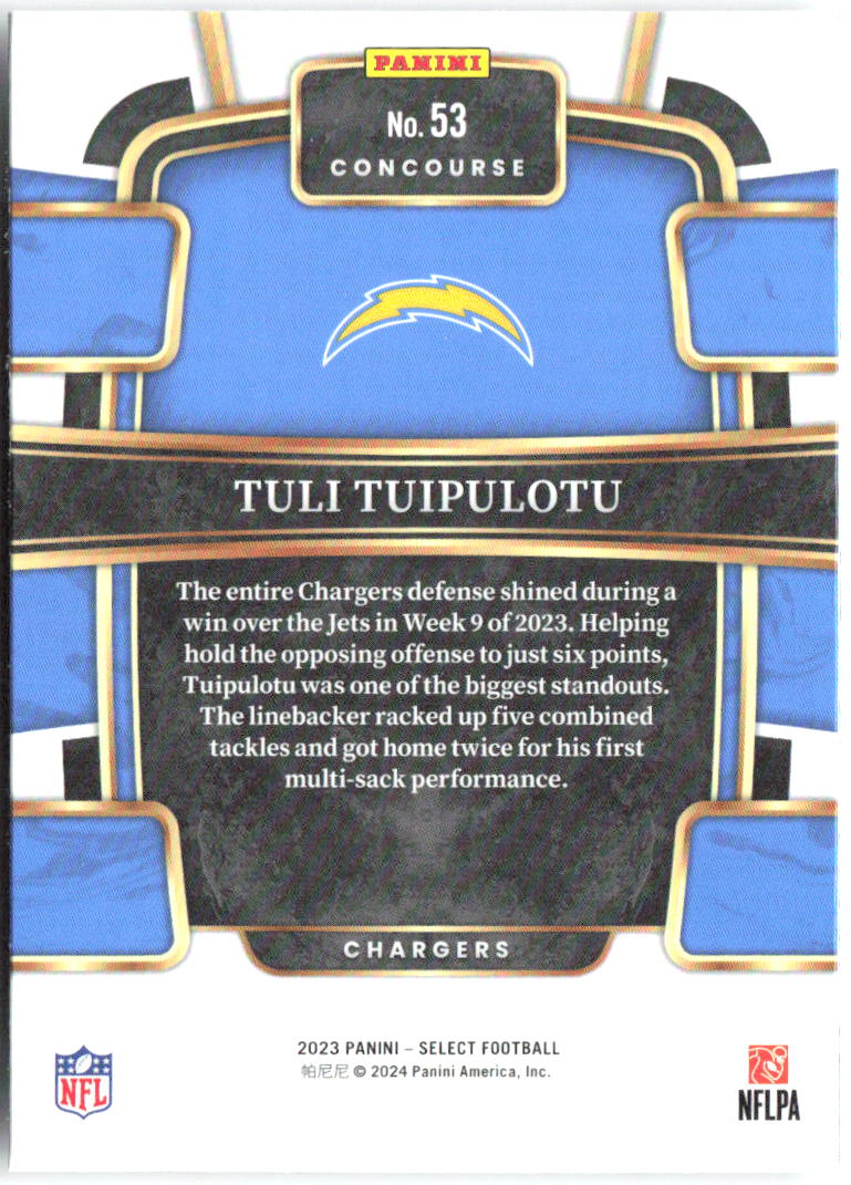 Tuli Tuipulotu Panini Select 53 2023 Los Angeles Chargers RC