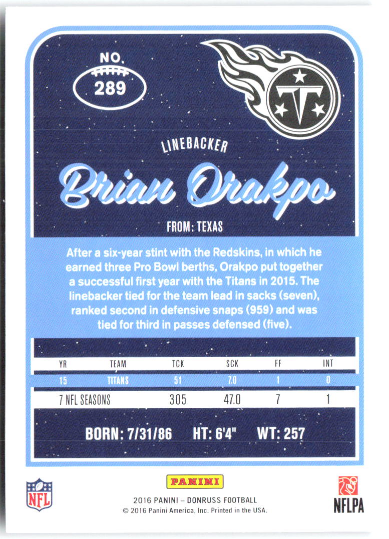 Brian Orakpo Donruss 289 2016 Tennessee Titans