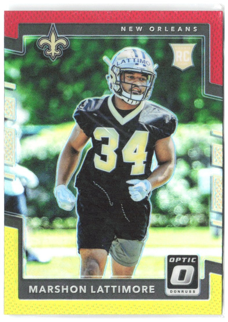 Marshon Lattimore Donruss Optic Red and Yellow Prizm 136 2017 New Orleans Saints