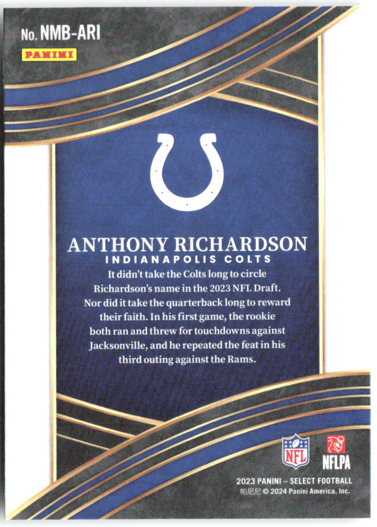 Anthony Richardson Panini Select - Numbers NMB-ARI 2023 Indianapolis Colts