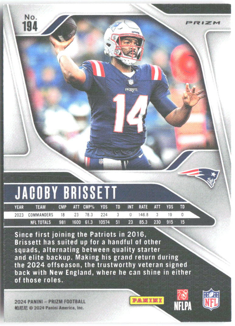 Jacoby Brissett Panini Prizm - Pink 194 2024 New England Patriots