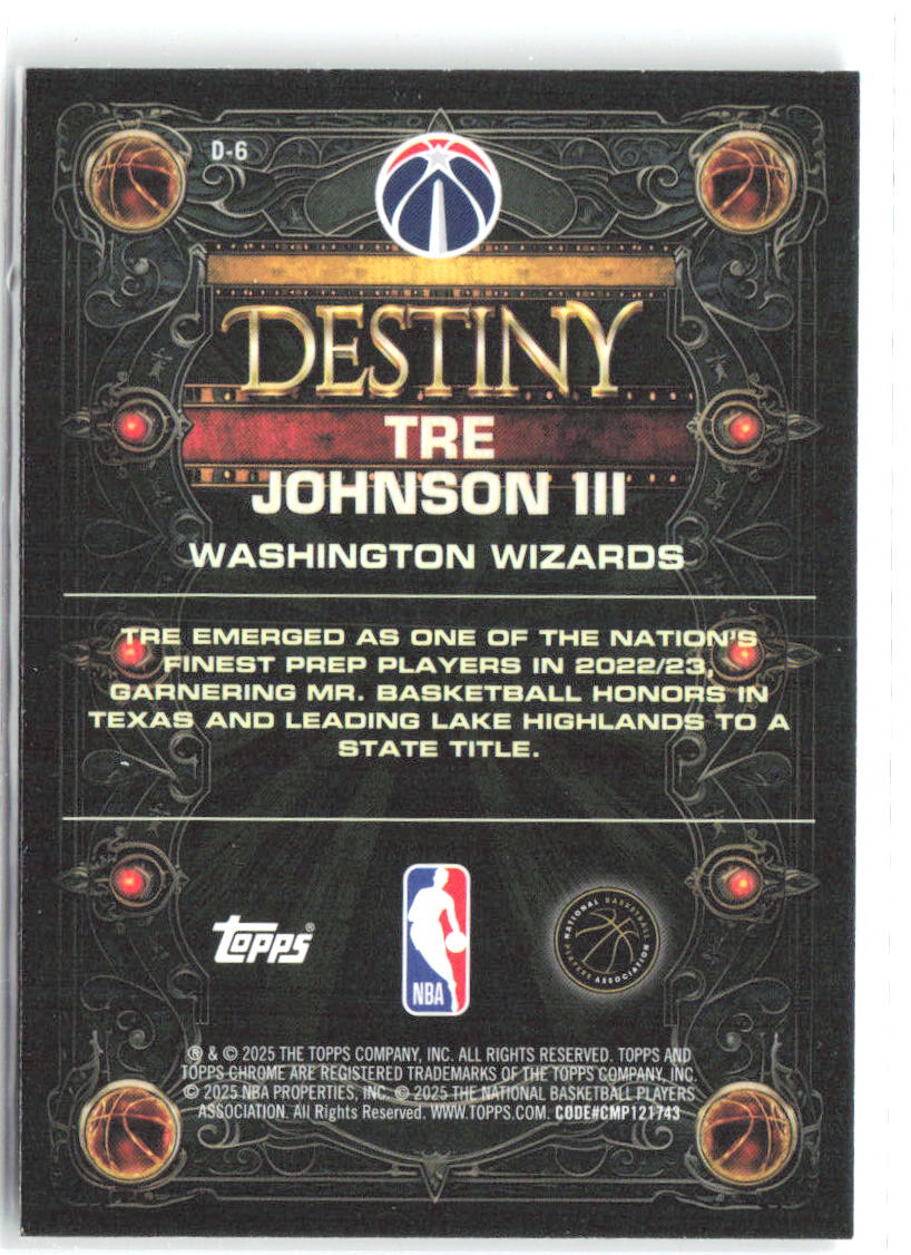 Tre Johnson III Topps Chrome - Destiny D-6 2025-26 Washington Wizards